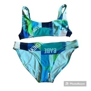 Aerie teal blue salty waves beach bikini set